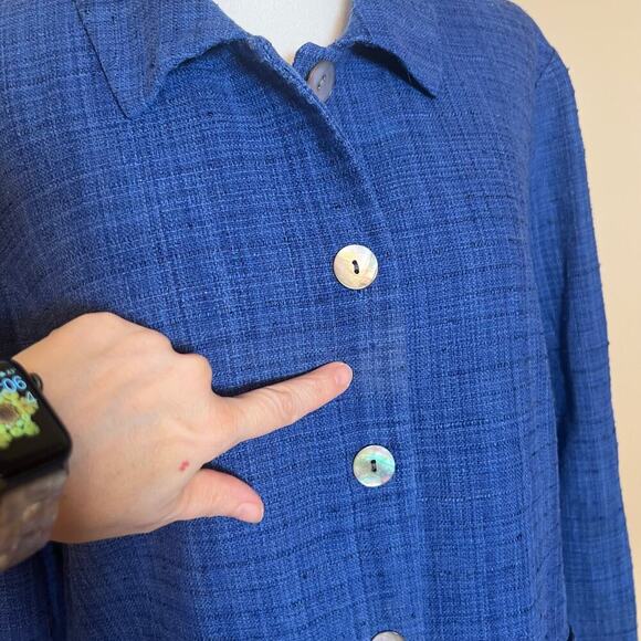Orvis Blue Silk Blend Button Up Jacket Cardigan Blazer Size 16 Career Dress GUC - Picture 3 of 6